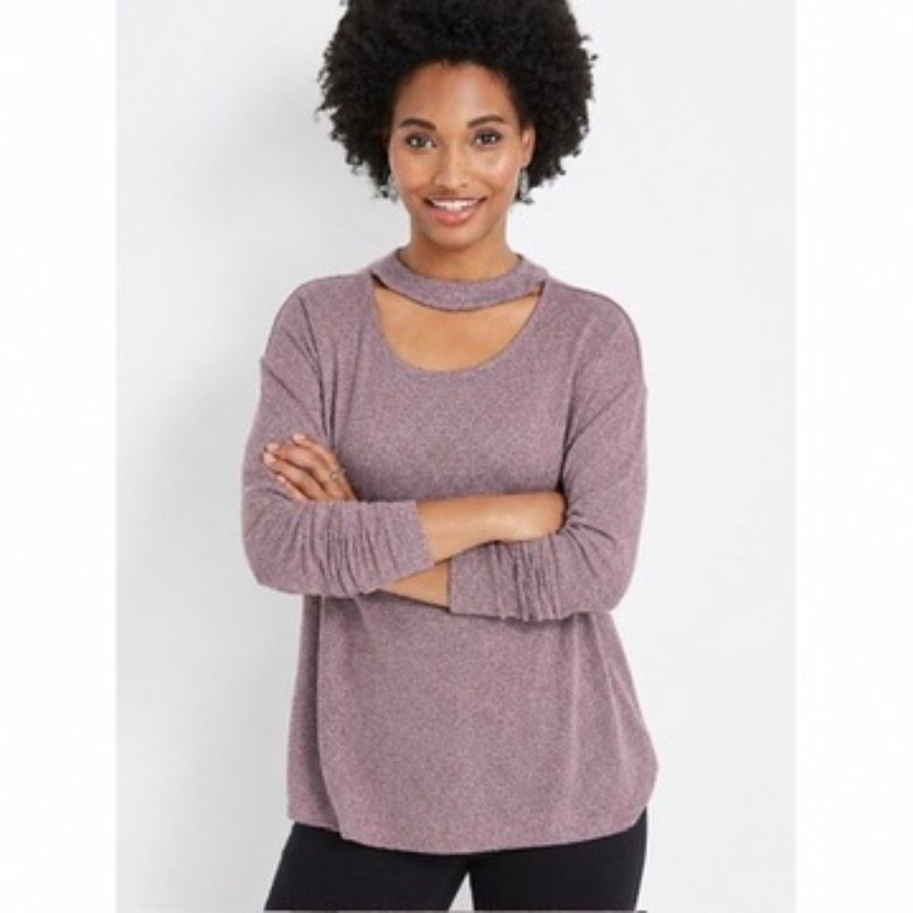 NWT Maurices Size MEDIUM Solid Cut Out Mock Neck Long sleeve Top Casual